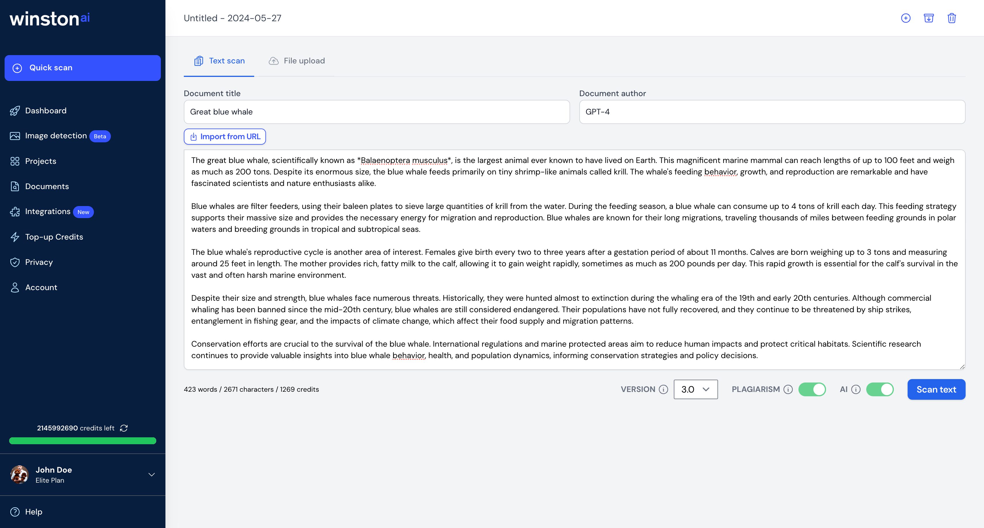 screenshot of Winston AI